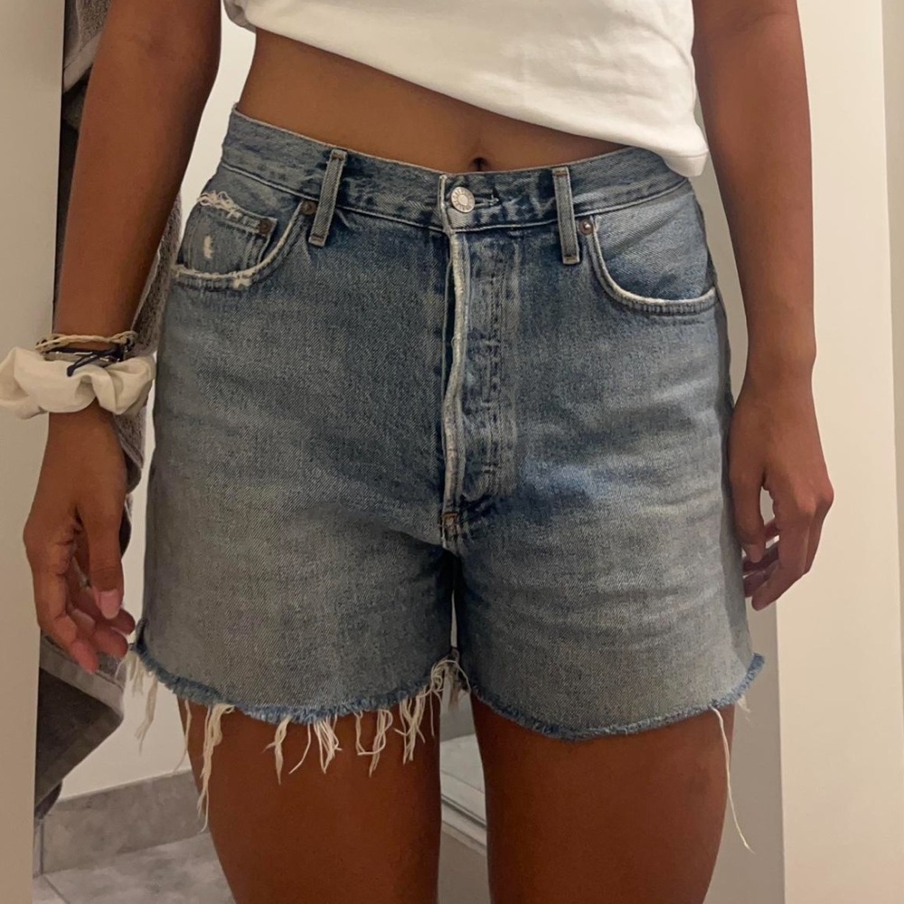 SOLD: AGOLDE Blue Denim Parker Long Shorts